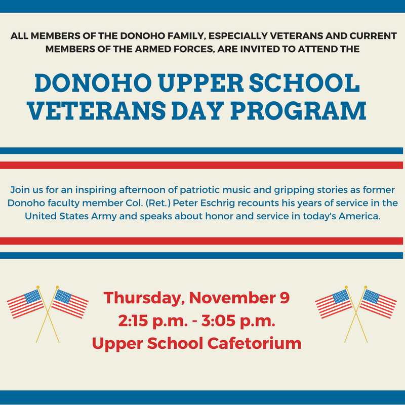 Upper School Veterans Day Program The Donoho School
